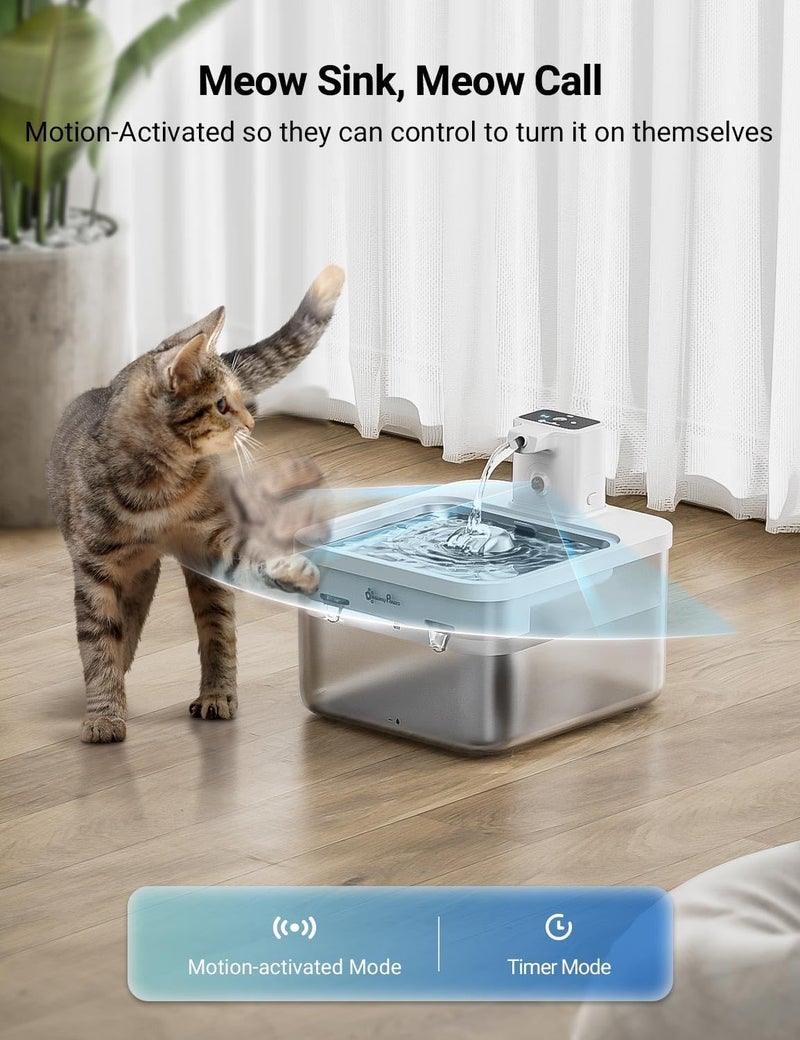DownyPaws نافورة مياه للقطط تعمل بالبطارية من الفولاذ المقاوم للصدأ، 84 أونصة/2.5 لتر، نافورة مياه لاسلكية للحيوانات الأليفة للقطط داخل المنزل، موزع مياه آلي للكلاب مع صنبور، مضخة هادئة، خالية من BPA، بيضاء - Image 3